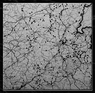 Durch die Friedensbewegung kartierte Straßensprengschächte und Sperrmittellager im Bereich des Fulda Gaps.